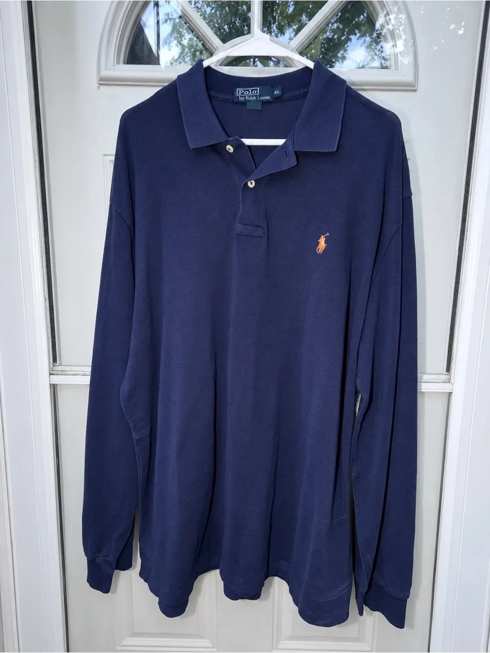 XL Ralph Lauren Navy Long-Sleeve Polo with Orange Pony